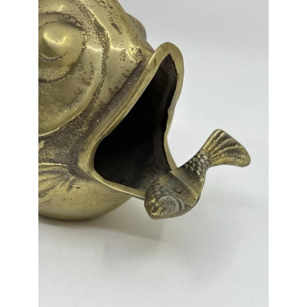 Vintage Solid Brass Happy Koi Fish Ashtray Cigar Open Mouth 1950's Soap Dish